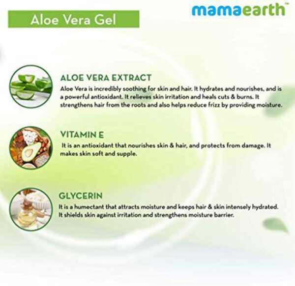 Mamaearth Aloe Vera Gel For Face, with Pure Aloe Vera & Vitamin E for Skin and Hair - 300ml - Image 2